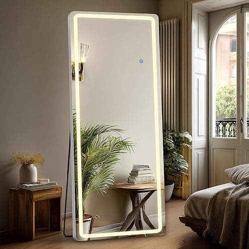 DUMOS LED Full Length Mirror, 20"×63" Floor Standing Mirror with 3 Color Lights & Wall Mounted for Bedroom, Dressing Room, Living Room, Bathroom - Image 1