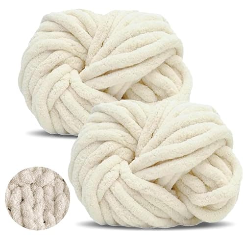 Ecowiaye 2 Stück Dicke Wolle, 500g Chunky Yarn Armstricken Wolle, Dickes Garn zum Häkeln, Flauschig XXL Häkelwolle zum Handstricken für Decke, Schals, Mützen, Haustier Nest (Beige) - Image 1
