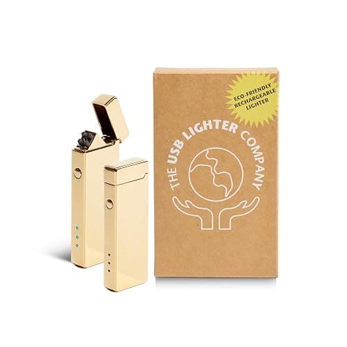 USB Lighter Co. Pocket Electric Dual Arc Windproof Flameless USB Rechargeable Lighter Portable for Candle Camping BBQ Grill Gift Outdoors (Gold) - Image 1