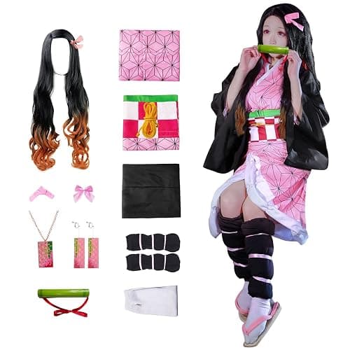 11 pcs Cosplay Costume Kimono for Kids Adults Robe Japanese Anime Costume Halloween Kimono Outfit With Wig - Image 1