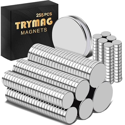TRYMAG Small Strong 6 Different Sizes 255Pcs Rare Earth Magnets for Crafts, Heavy Duty Neodymium Round Refrigerator Magnets for Whiteboard, Home, Kitchen, Office, School - Image 1