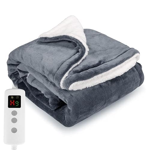 PROALLER Heated Blanket Electric Throw 160x130CM, 10 Levels &1-9H Timer Auto-Off, Machine Washable, Soft Flannel Sherpa Full Body Warming, Sofa Bed Office Use, Heating Blanket - 160 X130 cm - Grey - Image 1