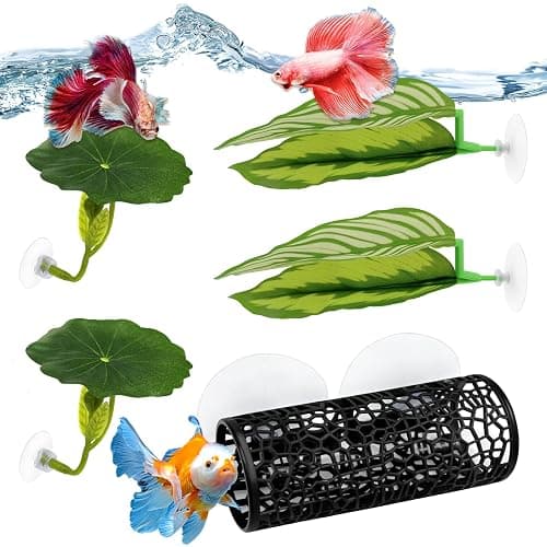 5PCS Betta Hammock & Fish Toys Set, Soft Aquarium Plants & Black Tunnel Hideout for Betta Fish Tank, Safe Decor with Suction Cups for Shrimp, SmallFish - Image 1