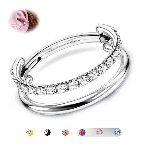 BodyBonita G23 Titanium Cartilage Earring Hoop Stacked Clicker 16G CZ Double/Triple Septum Rings Conch Piercing Jewelry Tragus Daith Helix Nose Rings Hoops for Women Silver/Gold Plated 8mm 10mm 12mm - Image 1