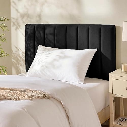 Hearth & Harbor Upholstered Twin Headboard - Easy Assemble Channel Stitched Headboard Twin Size - Wall Mounted Headboards with 3D Soundproof Wall Panels Peel & Stick Floating Headboards, Black - Image 1