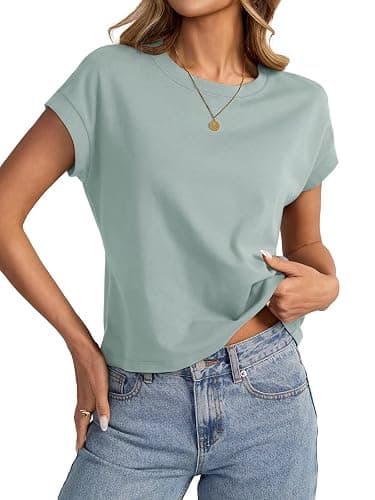EasyGala Womens Cotton Crop Tops Loose Fit Crewneck Short Sleeve Summer Tee | 95% Cotton, Cap Sleeve, Cute, Basic, Casual, Going Out, Trendy Outfits, Fashion Clothes, Daily Wear, Work, Vacation - Image 1
