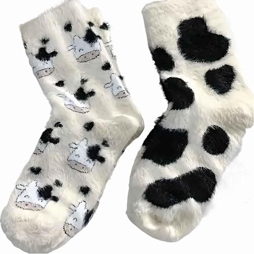 Lefe Liee Fuzzy Cow Print Socks for Women - Warm, Thick, Cozy Slouchy Slipper Socks - Fall Gifts, Cow Themed Gifts - Image 1