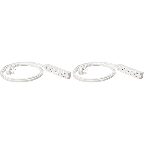 Amazon Basics 3-Prong Indoor Rectangle Extension Cord Power Strip, Flat Plug, Space-Saving, Grounded, 13 Amps, 1625 Watts, 125 VAC, 6 ft, White, 2-Pack - Image 1