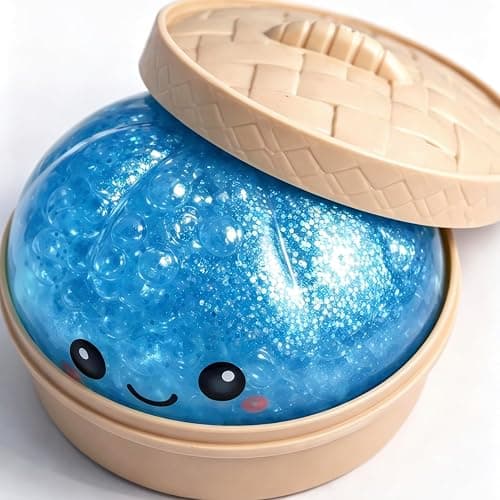 Glitter Dumpling Squishy Soft TPR Squeeze Toy, Slow Rising Stress Relief Fidget, Cute Bao Bun Desk Decor, Handheld Relaxation Toy for Office Home Adults (Blue (Beads)) - Image 1