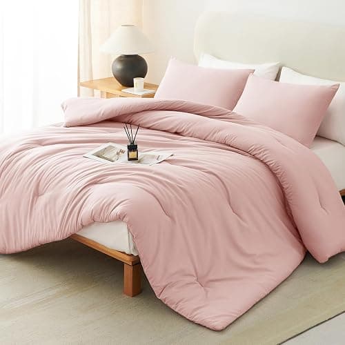 CozyLux Full Size Comforter Set Blush Pink, 3 Pieces Lightweight Down Alternative Quilted Bedding Sets, All Seasons Breathable Solid Comforter with 2 Pillowcases, Soft Luxury Bed Set for Bedroom - Image 1