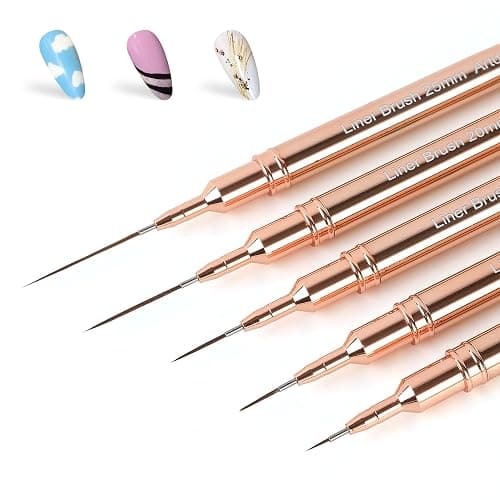 Artdone Metallic Nail Art Pens, Liner Brushes Set, 5PCS Copper Color Nail Tools For Long Lines, Thin Details, Fine Drawing, Liner Brush UV Gel Polish Painting Nail Design Sizes 5/8/12/20/25mm - Image 1
