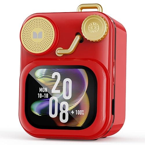 Monster S350 Bluetooth Speakers, Portable Wireless Speaker with Touch Screen, Bluetooth 6.0, Retro Gift Speaker with Message and Alarm Push, Support TF Card, for Friends, Red - Image 1