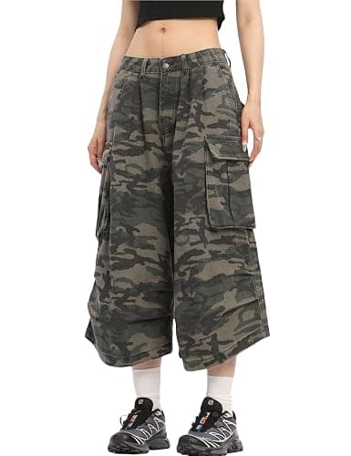 DAZZLZZAD Mens Camo Cargo Shorts Y2k Baggy Long Jorts Hip Hop Bermuda Jeans Short Camouflage Shorts for Women - Image 1