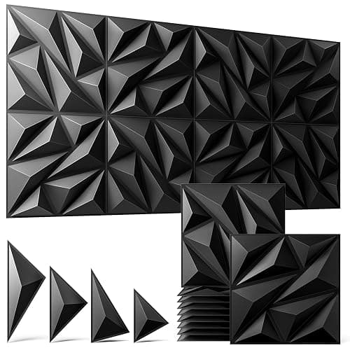 ZELMINE 16 Pack 3D Wall Panels for Interior Wall Decor, 11.8'' x 11.8'' Decorative Wall Panels, Accent Wall Panels, 3D Diamond Design Wall Decor for Living Room, Bedroom, Gaming Room, Black - Image 1