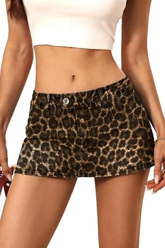 ELLEVEN Low Rise Denim Mini Skirt for Women, High Stretch Jean Skirt with Shorts Underneath Y2k Micro Skort - Image 1