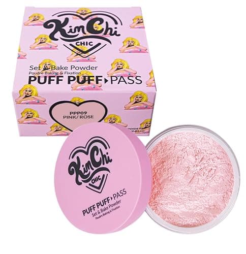 Kimchi Chic Beauty Puff Puff Pass Set and Bake Setting Powder for Makeup, Extra Fluffy Loose Face Powder Poof, Soft Natural Face Makeup for Uneven Skin Tone, 09 Pink - Image 1