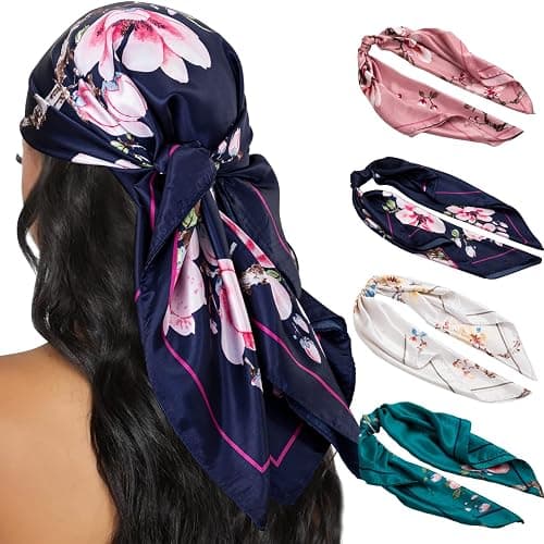 HBselect 4er Set große Kopftücher für Damen Sommer, Bandana Damen 90×90 cm | große quadratische Schals, Seidentuch Damen, vielseitiger Haarschmuck, Haartuch, Halstuch, Accessoires für Festival-Outfits - Image 1