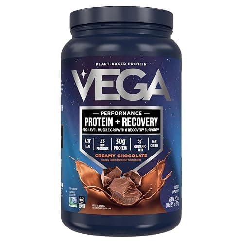 Vega Sport Vegan Protein Powder + Recovery - 30g Plant Based Protein per Serving, Chocolate, 19 Servings, 5g BCAAs, Probiotics, NSF Certified, for Shakes & Smoothies, 1.8lbs (Packaging May Vary) - Image 1