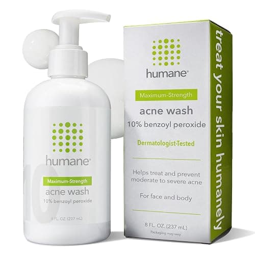 humane Benzoyl Peroxide Acne Body Wash - 10% Maximum-Strength Face, Skin, Butt, and Back Acne Treatment - 8 Fl Oz - Dermatologist-Tested Non-Foaming Acne Face Wash Cleanser - Vegan, Cruelty-Free - Image 1