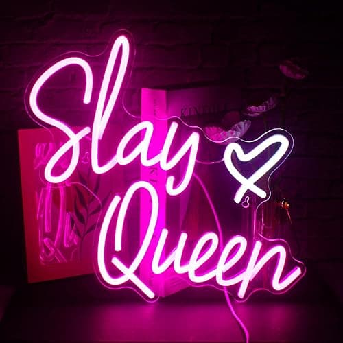 FAXFSIGN Slay Queen Neon Sign Pink White LED Neon Light Up Signs for Wall Decor Usb Neon Light for Bedroom Preppy Girl Aesthetic Room Dorm Decor Y2k Party Gifts - Colorful-A-slay queen02 - Image 1