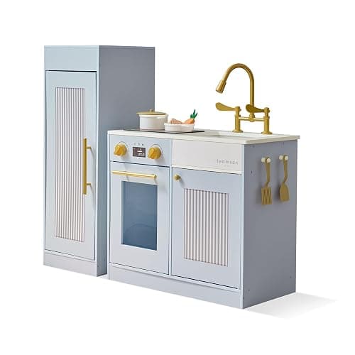 Teamson Kids Little Chef Chester Sleek Design Play Kitchen with Large 12 Pcs Food Accessories, Pretend Play Kitchen Set with Large Fridge & Oven for Kids 3+ Years Old, Blue - Image 1