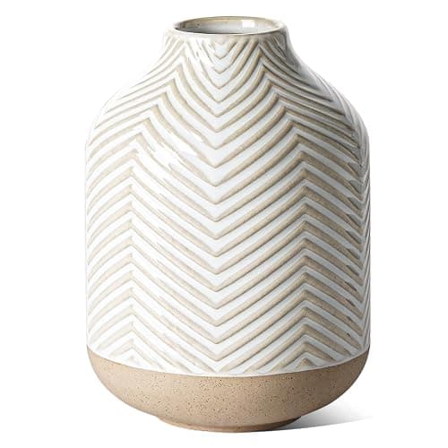 Small Boho Vase for Decor,Rustic Farmhouse Vase for Pampas Grass,Eucalyptus Set and Tiny Stem Flowers,Ceramic for Centerpieces, 5.3 Inch,Wave-Arctic White - Wave - Image 1