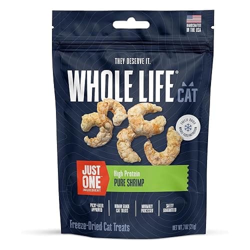 Whole Life Cat Just One Shrimp Freeze Dried Cat Treats - Human Grade High Protein Food, Healthy Training Snacks, Freeze Dried Shrimp Food Toppers, USA Made Natural Treats - .7 oz (Pack of 1) - Shrimp .7 oz (Pack of 1) - Image 1
