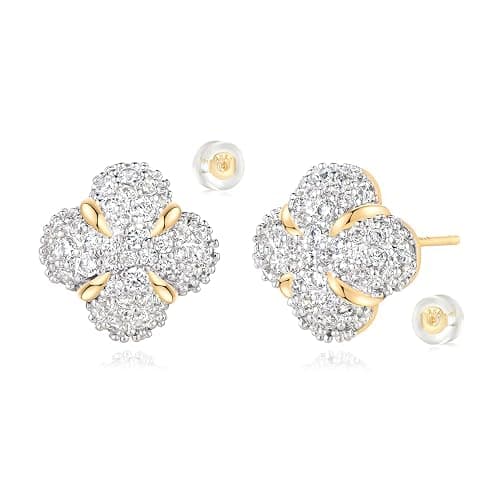 MYEARS Women Stud Earrings Gold Cluster Cubic Zirconia 14K Gold Plated Small Simple Hypoallergenic Everyday Jewelry - Image 1