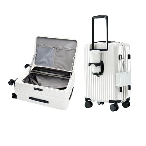HotWay 20 Inch Expandable Carry On Luggage with Cup Holder, Hardside TSA Approved Luggage with Spinner Wheels, Top Opening Suitcase For Travel, White - Image 1