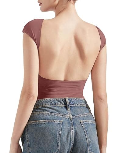 SUUKSESS Women Backless Sexy Going Out Tops Double Lined Open Back Y2k Basic Tee Shirts - Image 1