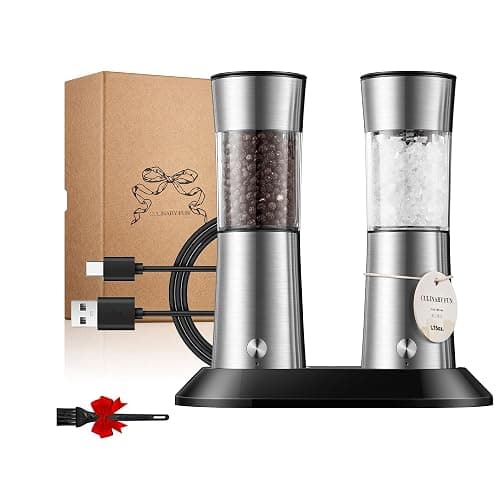 Electric Salt and Pepper Grinder Set, Gravity Operated, USB-C Rechargeable & Charging Base, Stainless Steel, Dual LED Guiding Lights, Comfortable Grip, Adjustable Coarseness, Perfect for Kitchen - Image 1