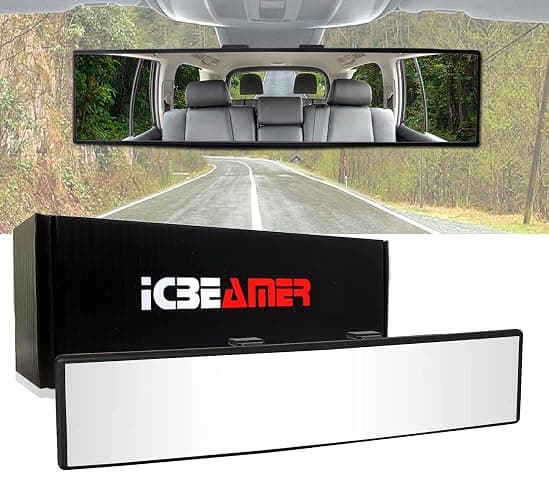 10.6" ICBEAMER Clip On Rear View Mirror | Convex Clear Tint, Panoramic Wide Angle HD Glass, Anti Glare, Universal Fit for Car, SUV, Truck | Eliminates Blind Spots (1 Pack) - Image 1