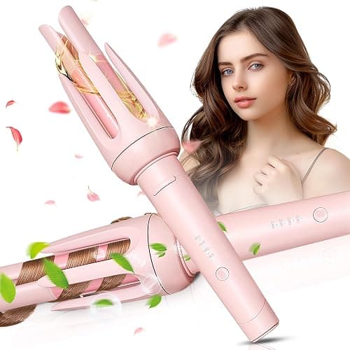 Auto Hair Curler, Automatic Curling Iron with 4 Temperature & 3 Timer, Automatic Shut-Off, Anti-Scald, Anti-Tangle Rotating Curling Wand for Hair Styling, Pink - Pink - Image 1