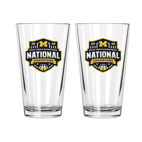 The Memory Company Officially Licensed NCAA College Basketball Champs 2026 2pk 16oz Pint Glass Set, DP, National Basketball Champs 2026, University of Michigan - Image 1