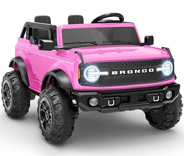 First Ride On 24V Ride on Toys for Big Kids, Licensed Ford Bronco Base 2 Seater Ride on Car with Remote Control, Girl Ride on Truck w/Seat Belts, 3 Speeds, Spring Suspension and Bluetooth (Pink) - Image 1