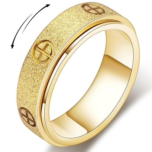 Dainty Gold Fidget Rings for Women: Stunning Fidget Toys & Fidget Spinners for Adults -18K Gold Plated Cross Rings, Love Ring & Eternity Band for Couples - Image 1