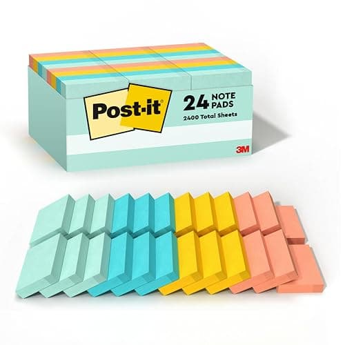 Post-it Notes, 1.5x2 in, 24 Pads, America's #1 Favorite Sticky Notes, Beachside Café Collection, Pastel Colors, Clean Removal, Recyclable - Image 1
