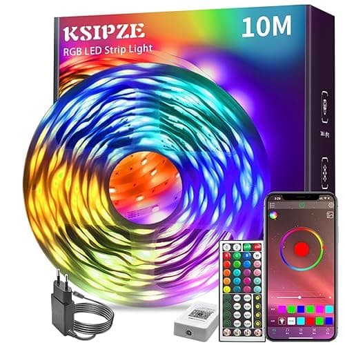 KSIPZE Led Streifen 10m, RGB LED Strip mit Fernbedienung Bluetooth App, Dimmbar Farbwechsel led Lichterkette Lichtband Musik Sync, Selbstklebend Leds Kette Leiste band Beleuchtung für Zimmer Partei - Image 1