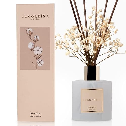 Cocorrína Reed Diffuser Set, Clean Linen 6.7 fl oz Scented Diffuser with Sticks Home Fragrance Reed Diffuser for Bathroom Shelf Decor - Image 1