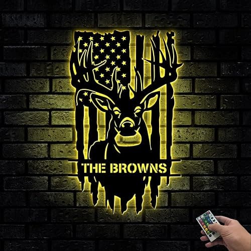 NAZENTI Personalized Hunting Signs, Custom Hunting Metal Wall Art Gifts, Deer Hunting Metal Sign With Led Light, Custom Buck Head Metal Wall Art For Campsite Decor, Hunter Gift, Housewarming Gift - Image 1
