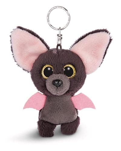 Nici Glubschis Baako Bat 9 Cm with Large Glitter Eyes, Plush Toy with Key Ring 45540 Keyring 9cm, Animal Print, Grey/Pink, One Size - Image 1