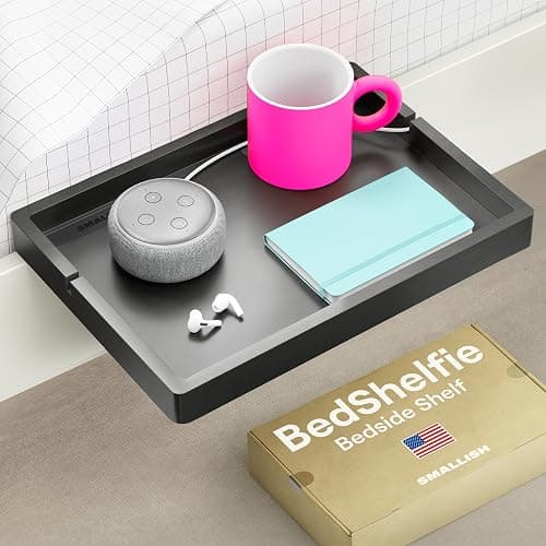 BedShelfie Bedside Shelf for Bunk Bed & Top Bunk, College Dorm Room Essentials, Loft Nightstand, Floating Bed Side Table Tray Storage, Dorm Room Decor by Smallish - (Flexfit Model, Black) - Image 1