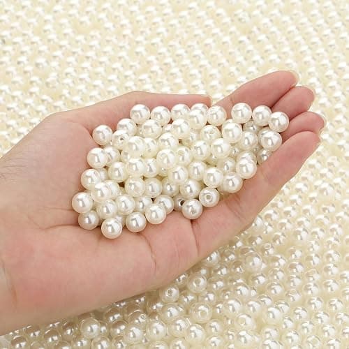 DUQGUHO 8mm White Plastic Round Pearls for Crafting, Jewelry Making, DIY Holes Bulk Beads 500PCS Fake Pearls for Bracelets, Anklets, Earrings, Decorations - Image 1