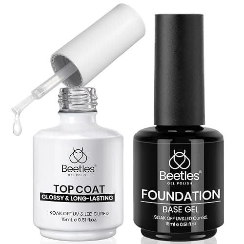 Beetles 2Pcs 15ml Gel Base and Top Coat Set - Upgrade No Wipe Extra Glossy Top Coat Finish for Gel Nail Polish, Soak Off UV/LED Lamp Needed, Essentials for Long-Lasting Manicure Christmas Kit - Image 1