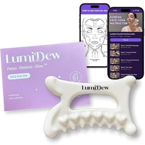 LumiDew Ceramic Guasha Tool for Face & Body - Lymphatic Drainage Massager, Face Sculpting Tool, Jawline Shaper & Double Chin Reducer - Self Care Gifts - Image 1
