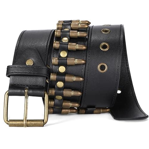 SANSTHS Rivet Belts for Women Men Black Studded Gothic Belt Punk Belt with Metel Buckle for Jeans Hip Hop - Image 1