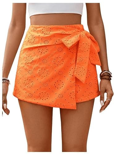Milumia Women's Summer Wrap MIni Skirt Eyelet Boho High Waist Shorts Skort | Rush Skirts, Tie Side, Built In Shorts, Dressy, Beach Vacation Outfits, Casual, Short Skirts - Image 1