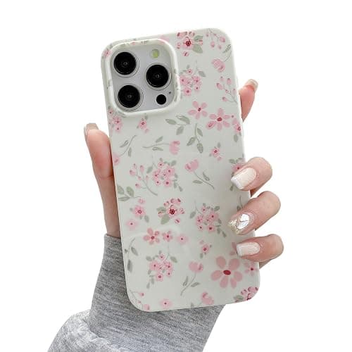 QLTYPRI for iPhone 15 Pro Max Case, Cute Pink Floral Flower Pattern Aesthetic Phone Case, Raised Camera Protection Soft Slim TPU Shockproof Protective Phone Cover for Girls Women - Pink - Image 1