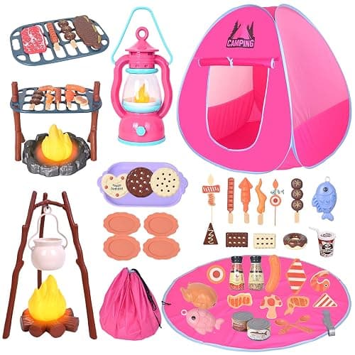 Viwulute Camping Set Toys with Pop up Tent Pretend Play Indoor Outdoor Camping Playset,Christmas Birthday Gifts for Toddlers Kids Girls 3-5 Years Old - Image 1