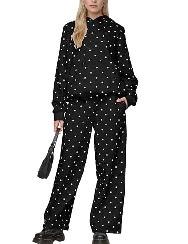 Lauweion Polka Dot Set-Womens Oversized Hoodie and Wide Leg Sweatpants - Image 1